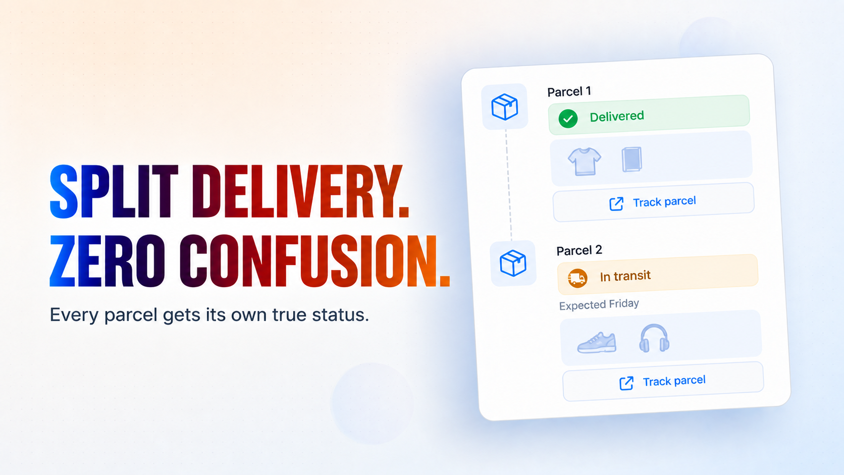 Split Delivery. Zero Confusion. Split Delivery. Zero Confusion.